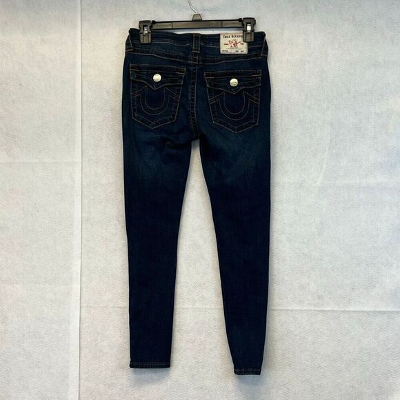 TRUE RELIGION Women’s Jeans Size 27 Blue Halle Mid Rise Capri Distressed Skinny - Picture 12 of 16